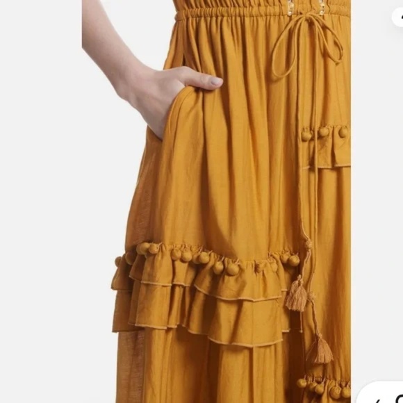 Sea NY mustard, yellow staircase, pom-pom midi dress (size S) 225 - Picture 12 of 12